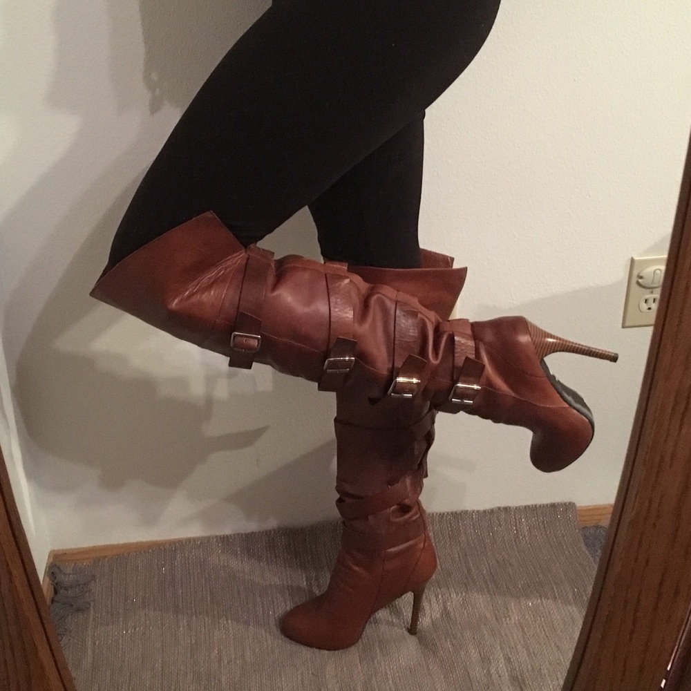 BCBGeneration Leather Over Knee Buckle Boots